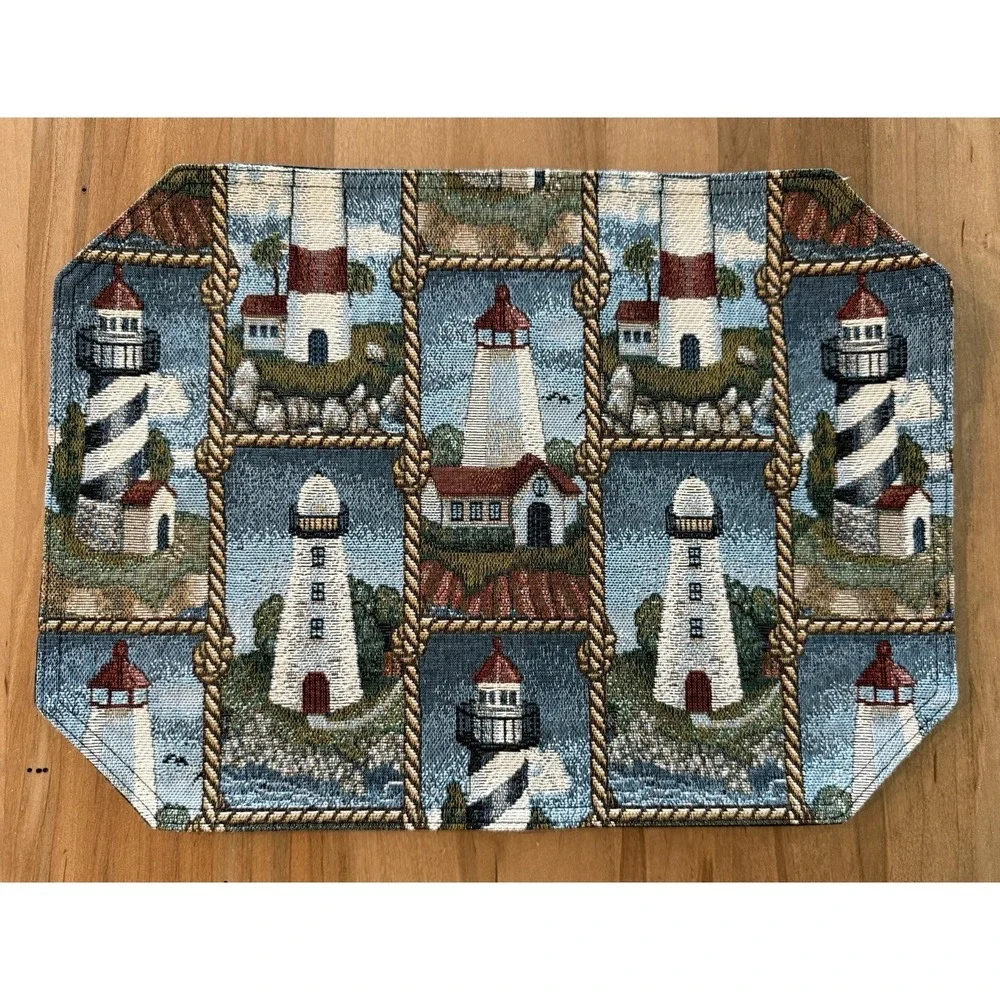 6‎ Vintage Tapestry Lighthouse Nautical Placemats Ocean Beach Theme Preowned